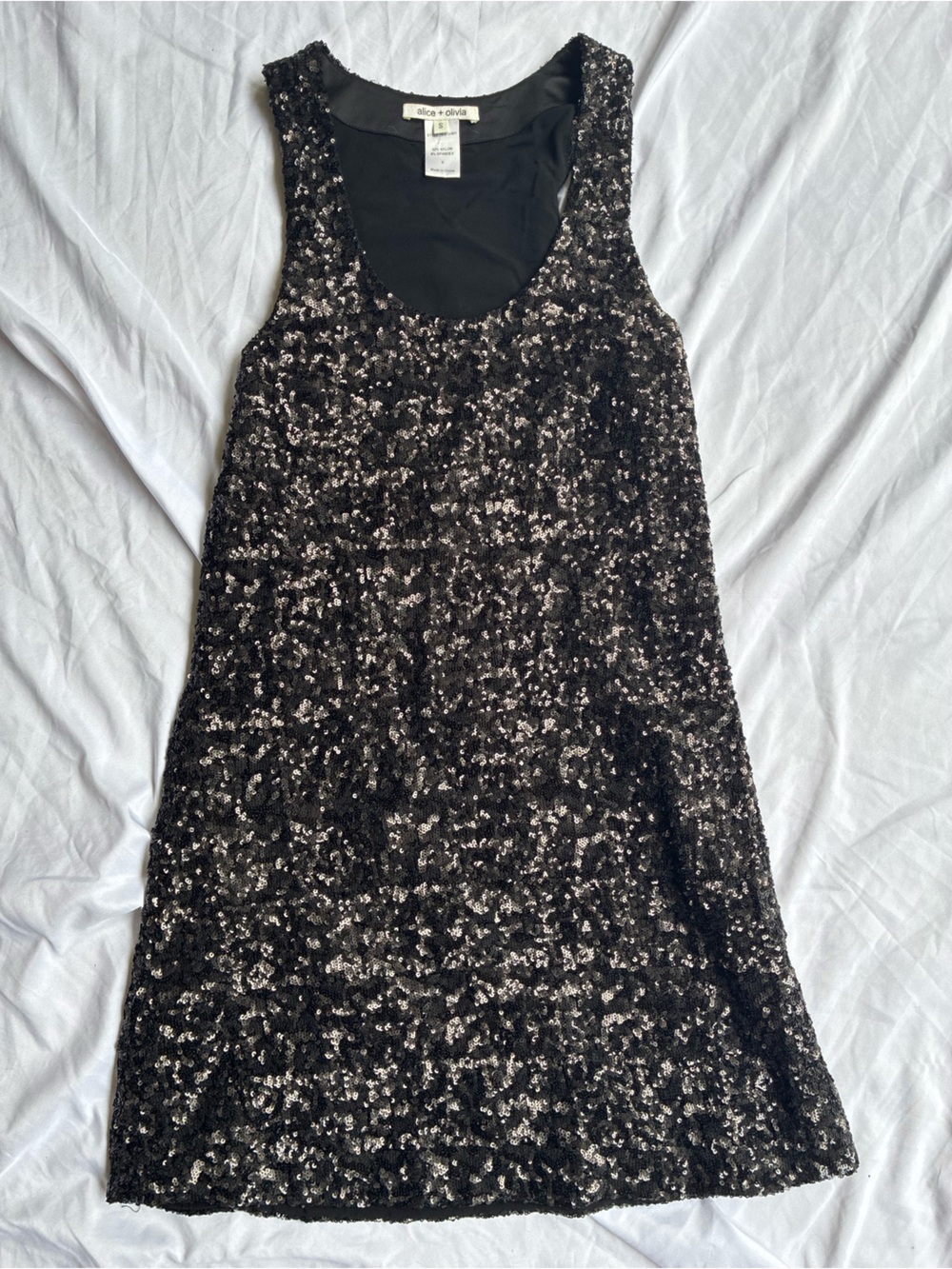 black sequin tank dress by Alice and Olivia